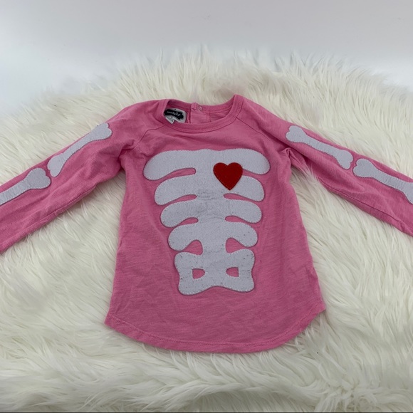 Mudpie skeleton top - pink - long sleeves - 2T/3T - Picture 1 of 3